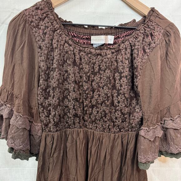 URBAN MANGO Peasant Top‎ Womens M Brown Lace Fairy Goth Whimsigoth Fairycore - Picture 2 of 7